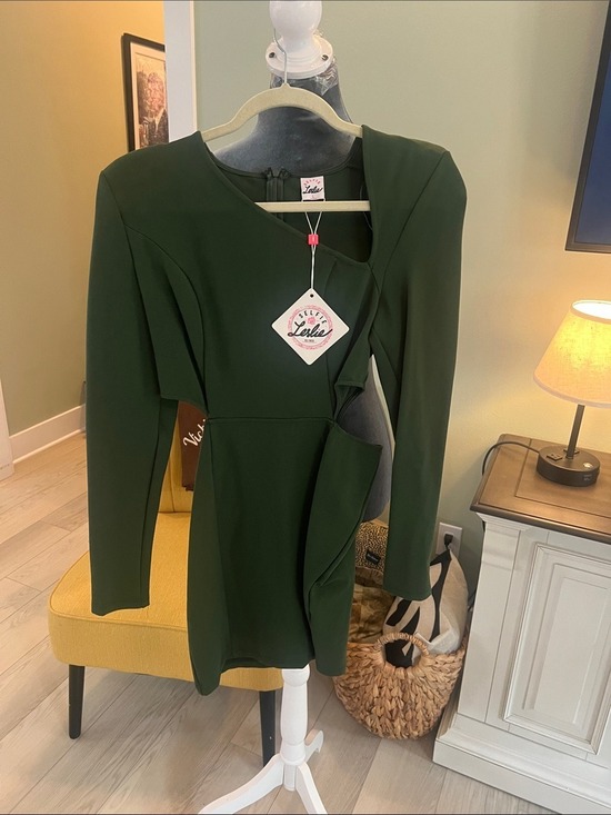 Selfie Leslie Dresses & Skirts - Selfie Leslie Dark Green Long-Sleeve Asymmetrical Wrap Dress